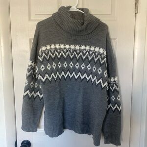 Gray Fair Isle Turtleneck Sweater